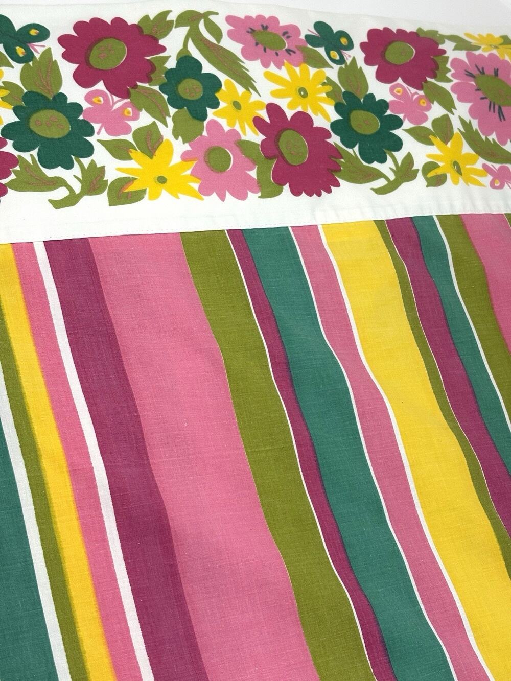 Vtg 60s 70s Cannon Royal Family Floral Stripes Full Size Flat Sheet Modern Mood